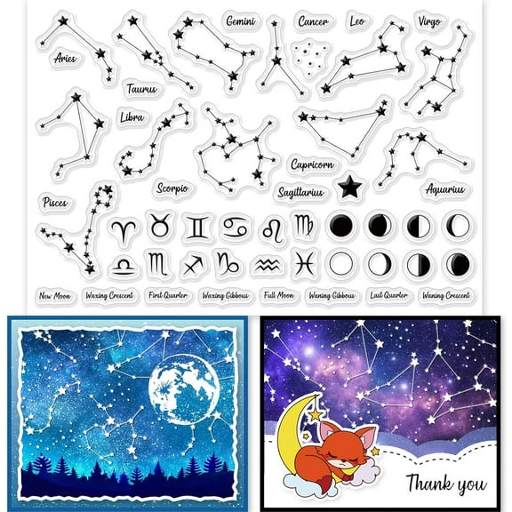 Moon Phase Clear Stamps for DIY Scrapbooking Decor Constellations Planetary Map Transparent Silicone Stamp
