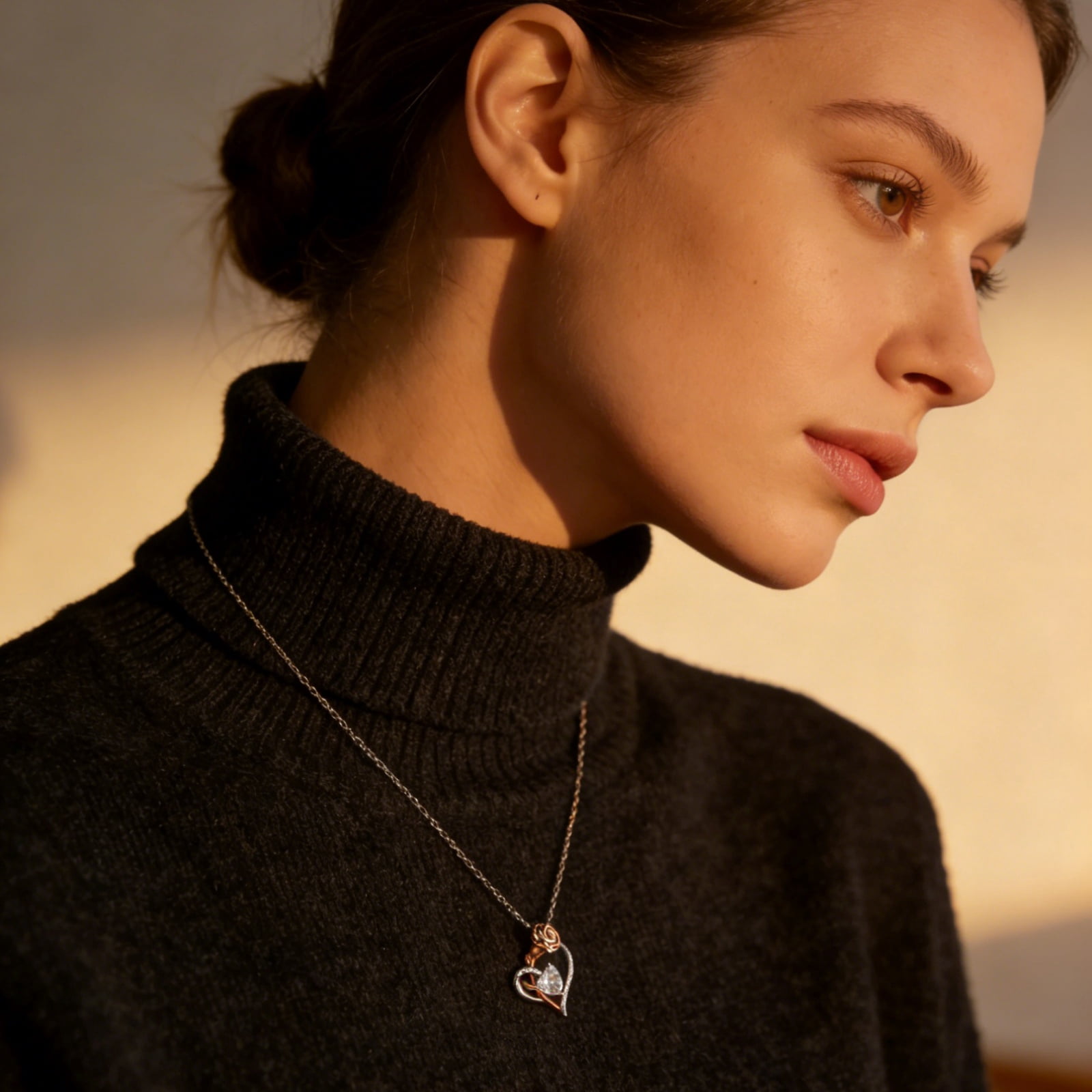 Flydeer Necklaces for Women 925 Sterling Silver Two-Tone Rose Heart Pendant Necklace 5A CZ Jewelry Gifts for Women