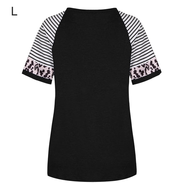Camiseta de mujer con estampado de rayas, manga corta, blusa con cuello redondo, negro, L Scienceny AP001776-03