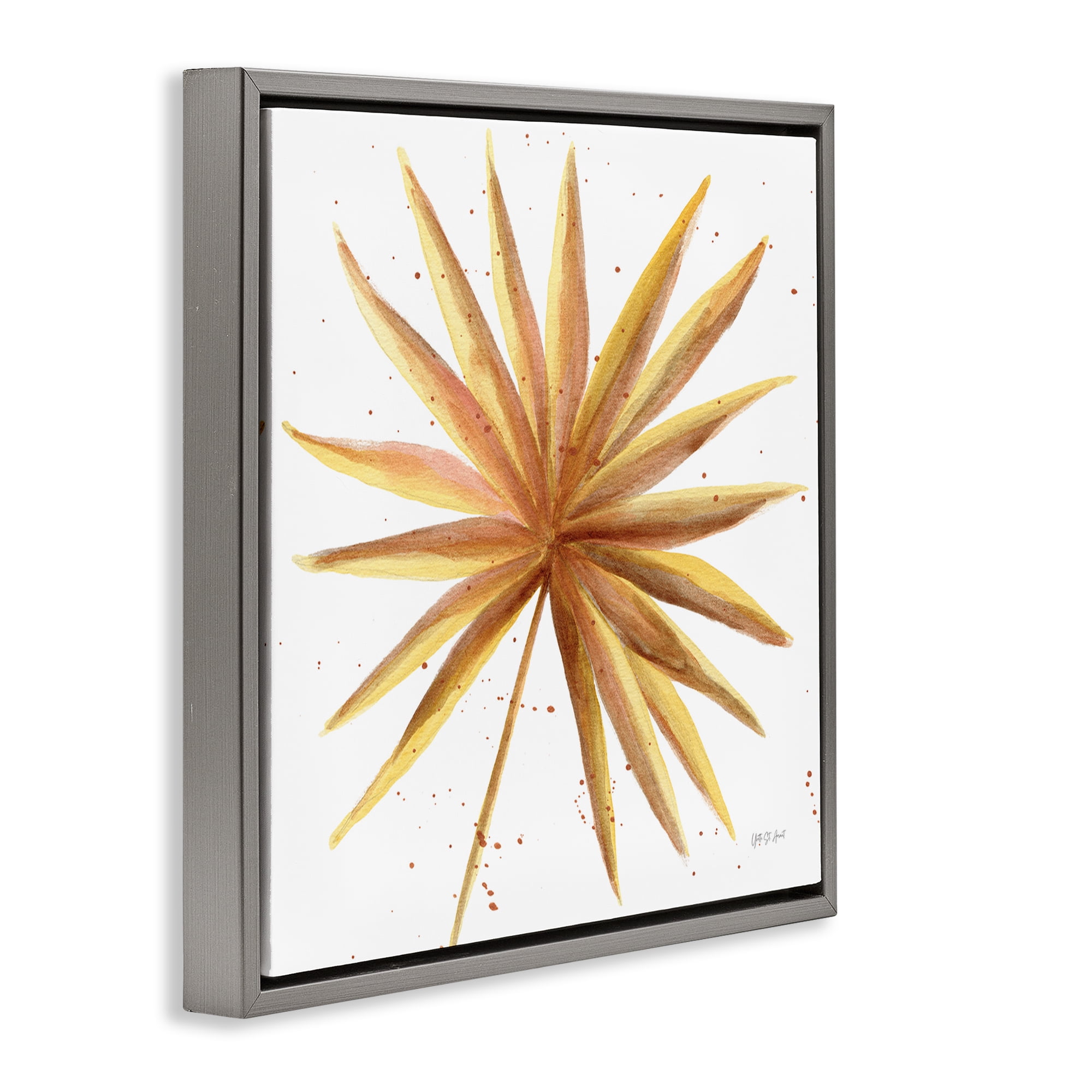 Stupell Industries Golden Palm Frond Botanical & Floral Painting Gray Floater Framed Art Print Wall Art, 18 x 18