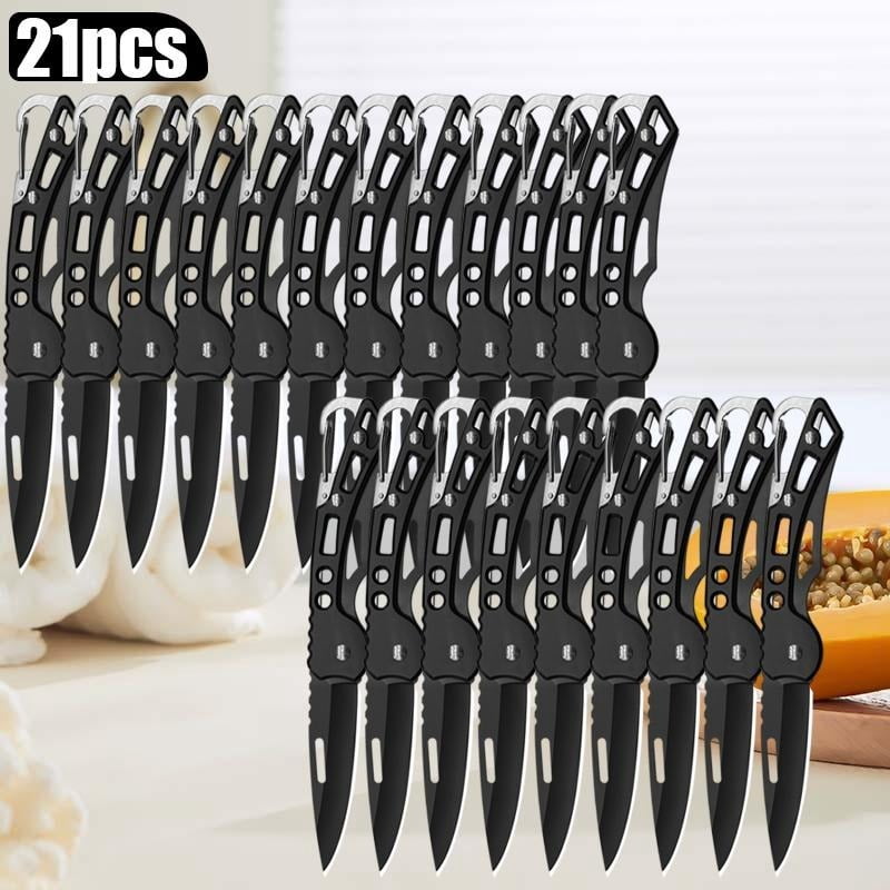 21PCS Black Stainless Steel Pocket Folding Knife Camping Knife Small Knife For Outdoor BBQ Multi-function Fruit Cutting Knife Boning Butcher Knife Meat Cleaver Utility Knife