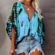 thumbnail image 2 of Top con cuello en V y manga de murciélago con estampado Tie Dye para mujer, blusa de gasa de manga corta con ala de murciélago de verano, 2 of 5
