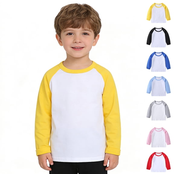 Bigetiay Boys Girls Long Sleeve T Shirt Color Block Crew Neck Top for Kids Toddler Baby 6-7 Years