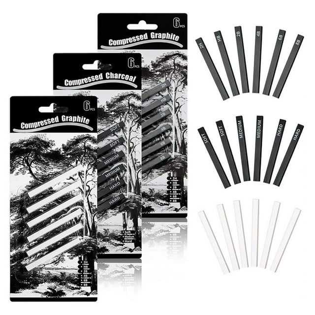 Langgg 18 Pcs Bâtons de Graphite Bâtons de Charbon Ensemble de Crayons de Dessin Graphite Compressé pour Bricolage Artisanat Croquis Artistes