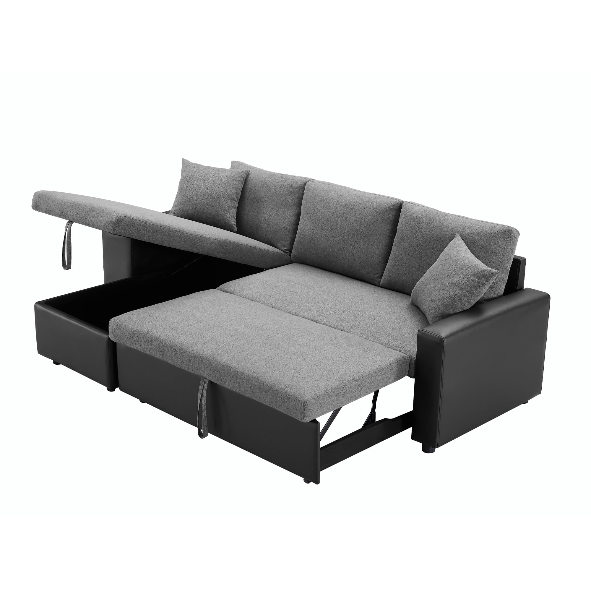Aukfa 92.5" Reversible L-Shaped Sectional Sofa with Pull Out Sleeper Couch Bed, Storage Chaise and 2 Ottoman for Large Living Room - Dark Gray
