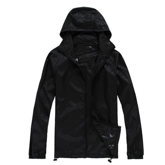 HANXIULIN Women Solid Rain Jacket Outdoor Plus Size Hooded Windproof Loose Coat Water Proof Raglan Storage Bag Black S