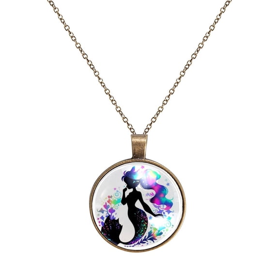 Sky Reflection Mermaid Necklace Personalized Custom Photo Round Pendant Adjustable Stainless Steel Necklaces with Gift Box for Men Women Mothers Valentine's Jewelry Gift
