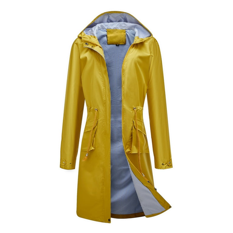 Frontwalk Ladies Casual Rain Jacket Waterproof Lightweight Outwear Women Front Zipper Work Raincoats with Pockets Yellow L