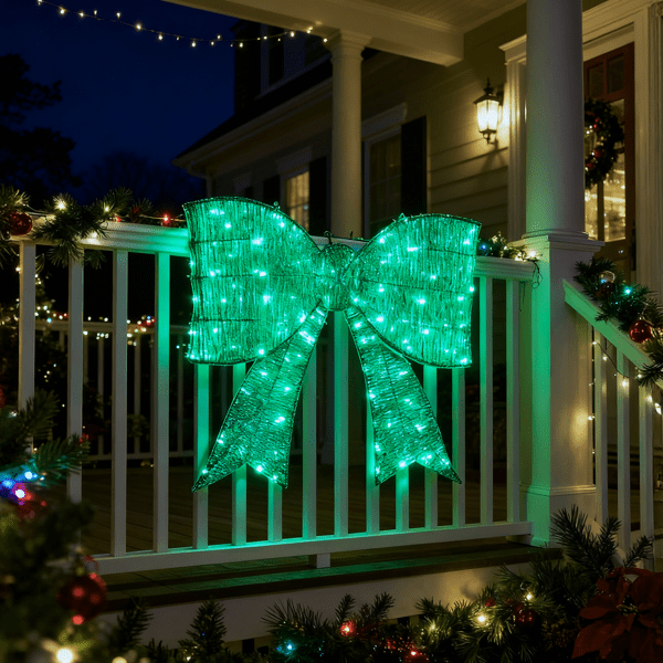 28.3in Pre-Lit Outdoor Christmas Bowknot, 124 Warm White LEDs, Sparkling Tinsel Fabric, Collapsible for Indoor/Outdoor Use