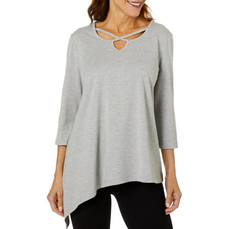 Coral Bay Petite Solid Embellished Caged Neckline Top 16W Short