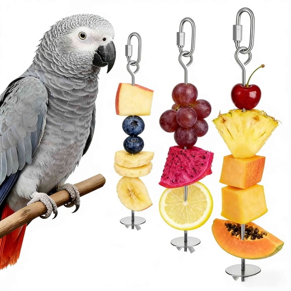 3Pcs Bird Fruit Vegetable Holder, Stainless Steel Vegetable Skewer Hanging Feed Tool for Parrot Budgies Parakeet Cockatiels Conure Lovebirds Finch Hamster Rat Gerbil (3 Sizes)