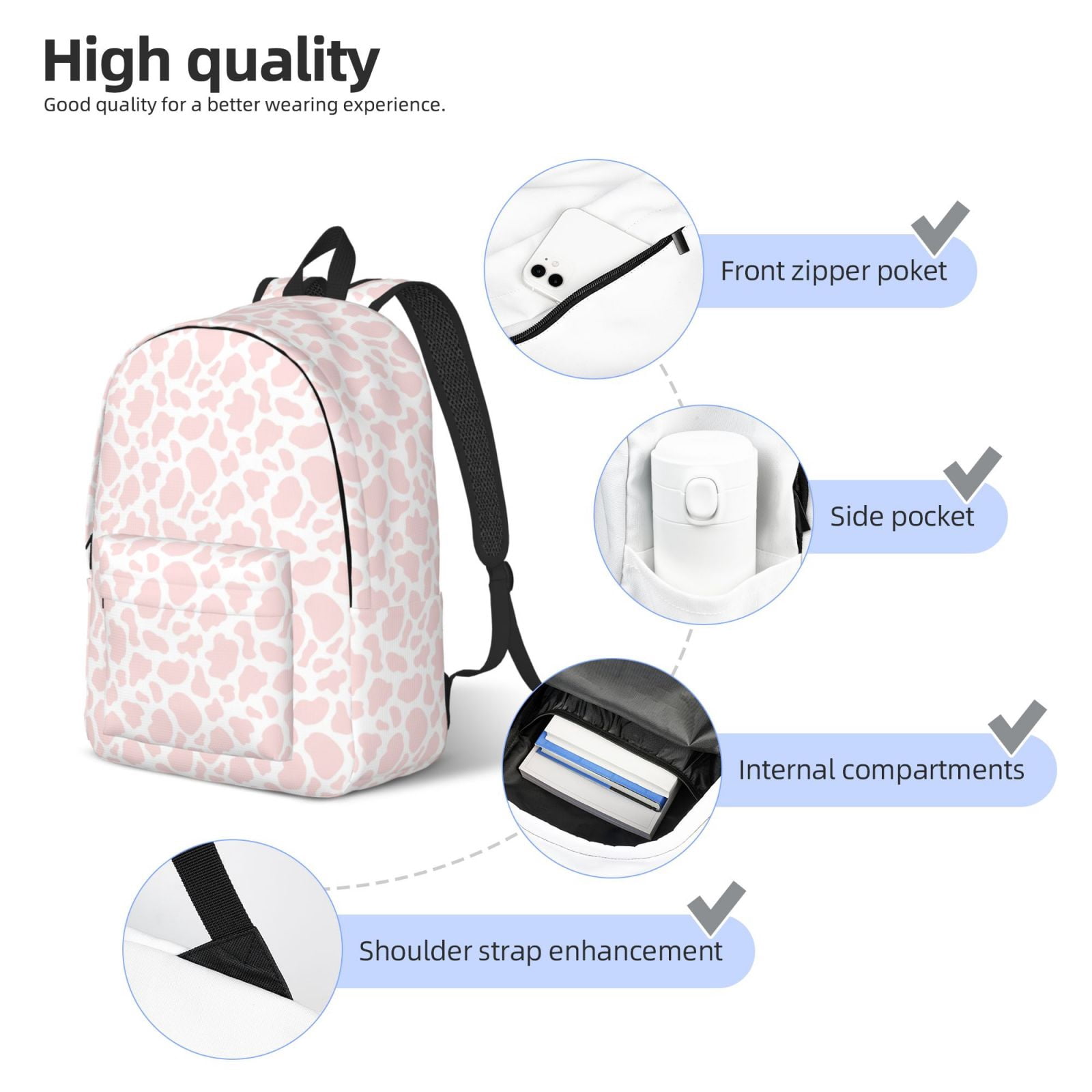 Vsdgher Cow 1 Print Canvas Backpack Travel Rucksack Unisex Knapsack 15.7/17.7Inch Laptop Backpack for Work,College -Small