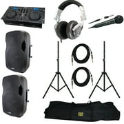 2 Pack Gemini AS-15P 15" Active Loudspeaker, CDM-4000 CD/MP3/USB DJ Media Player, Pyle Pro PHPDJ1 Professional DJ Turbo Headphones & PMDK102 Heavy-Duty Pro Audio Speaker Stand & 1/4'' Cable Kit