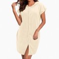 thumbnail image 6 of Zynoxe Womens Hooded Robes Lightweight Water Absorbent Bathrobe for Women Versatile Solid Color Short Sleeve Button Loungewear Robe Soft Coral Fleece Nightgown Bathrobe Free Size, 6 of 8