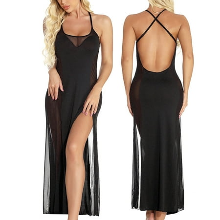 

AnuirheiH Sexy Women Lingerie Sets Splice Wireless Bra Lingerie Backless Pajamas Nightdress Black S-6XL On Sale