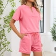 thumbnail image 4 of Lumtrix Women 2 Piece V Neck Matching Lounge Sets Clothing Spring Short Sleeve Shirt And Shorts 2026 Summer Airport Outfit Pink L, 4 of 8