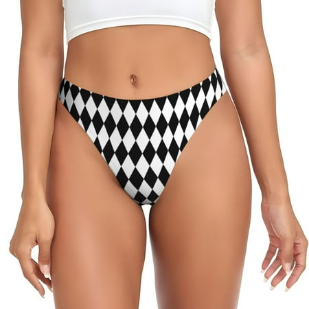 Salouo Black And White Diamonds Print Seamless Thongs For Womens V-waisted No Show Thong Women s G-String Low-Waist Panties Seamless Panties Sexy Underwear Women 1-Pack