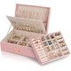 thumbnail image 1 of Organizador de joyas para collares, pendientes, pulseras, anillos, estuche grande de cuero sintético para guardar joyas con 3 capas apilables, 1 of 4