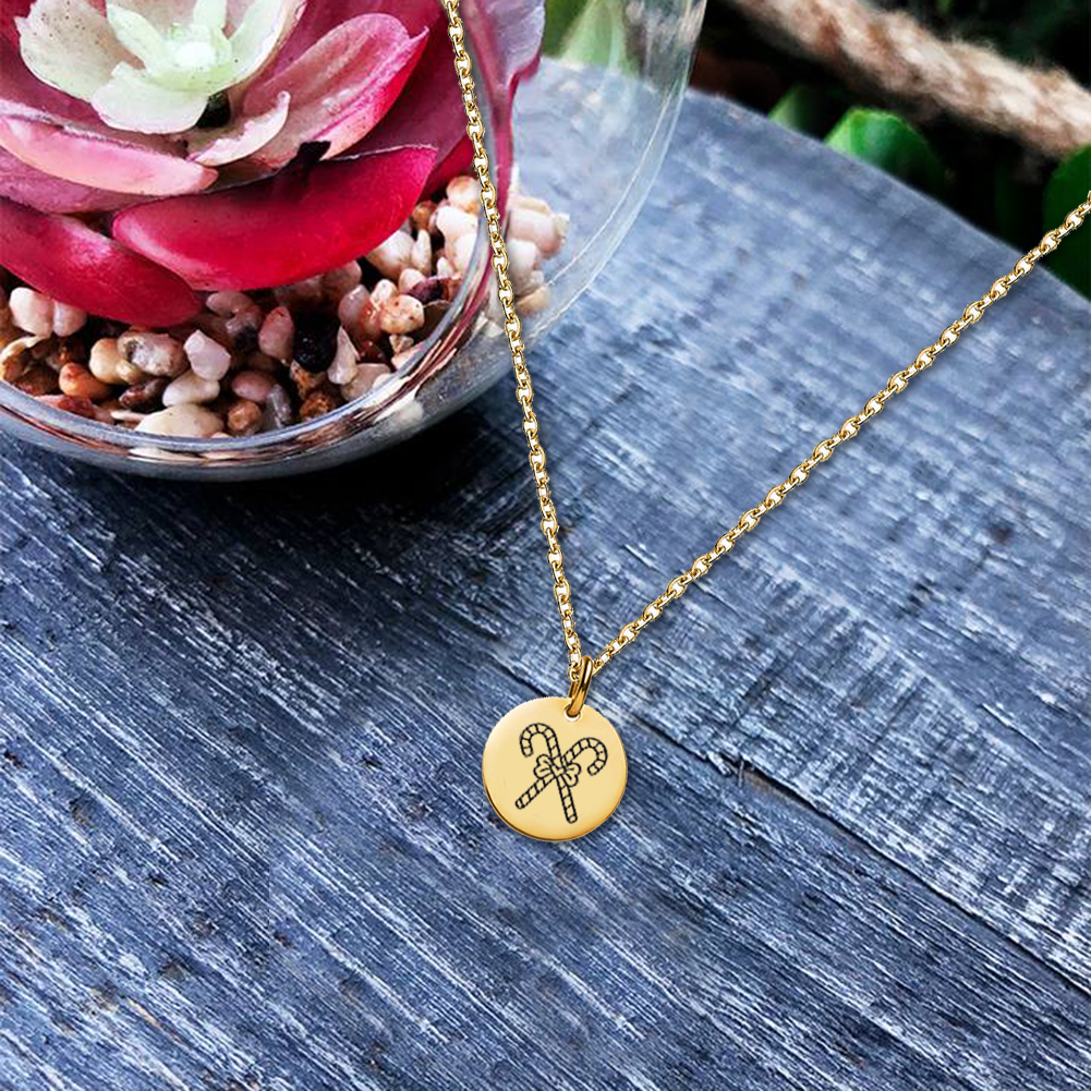 Anavia Round Christmas Candy Cane Stainless Steel Gold Disc 10mm Pendant Jewelry with Gift Box