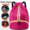 thumbnail image 3 of Mochila con cordón Mochila deportiva para gimnasio con bolsillos de malla Bolsa de cuerda resistente al agua para mujeres, hombres y niños, rosa roja, 3 of 5