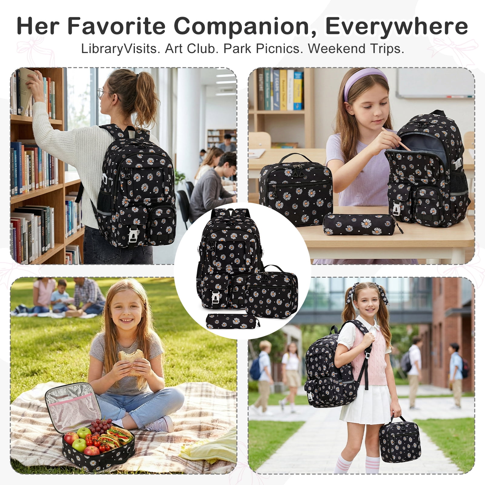 Inadays School Backpacks for Teens 3PCS Set Middle School Bookbag Students Lightweight Durable Casual Outdoor Daypack College