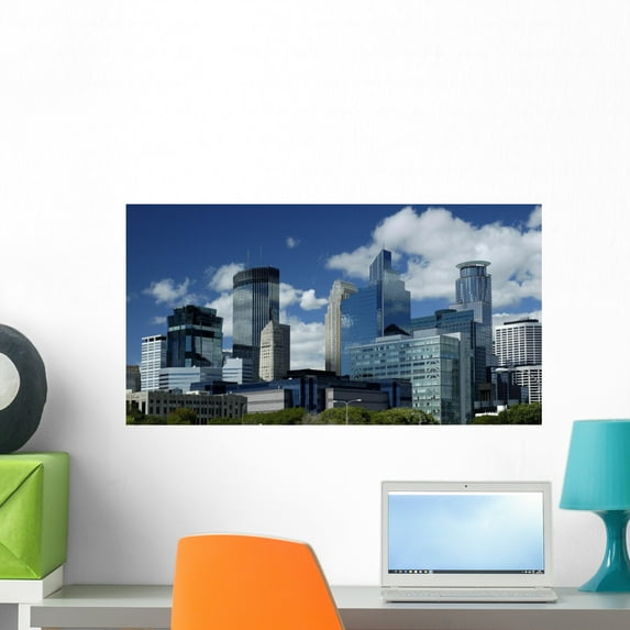 Minneapolis Skyline Wall Mural by Wallmonkeys Peel and Stick Graphic (24 in W x 13 in H) WM191527