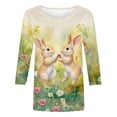 thumbnail image 4 of Ounisa Womens 3/4 Sleeve T Shirts Crew Neck Easter bunny Printed Pullover Casual Loose Fit Spring Festival Daily Wear Tops S-5XL, 4 of 5