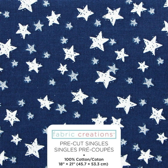 Fabric Creations Denim Blue with White Stars Fat Quarter Pre-Cut Fabric - 18" x 21" / 45cm x 53cm