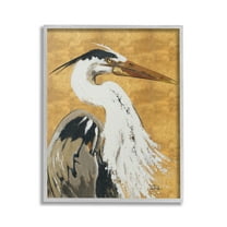 Stupell Industries Heron on Gold Pattern Animals & Insects Painting Gray Framed Art Print Wall Art, 24 x 30