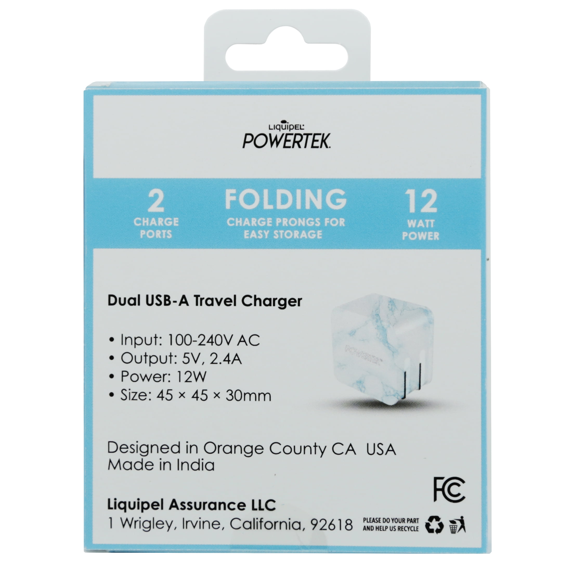 Liquipel Dual USB-A Wall Charger Marble - Blue