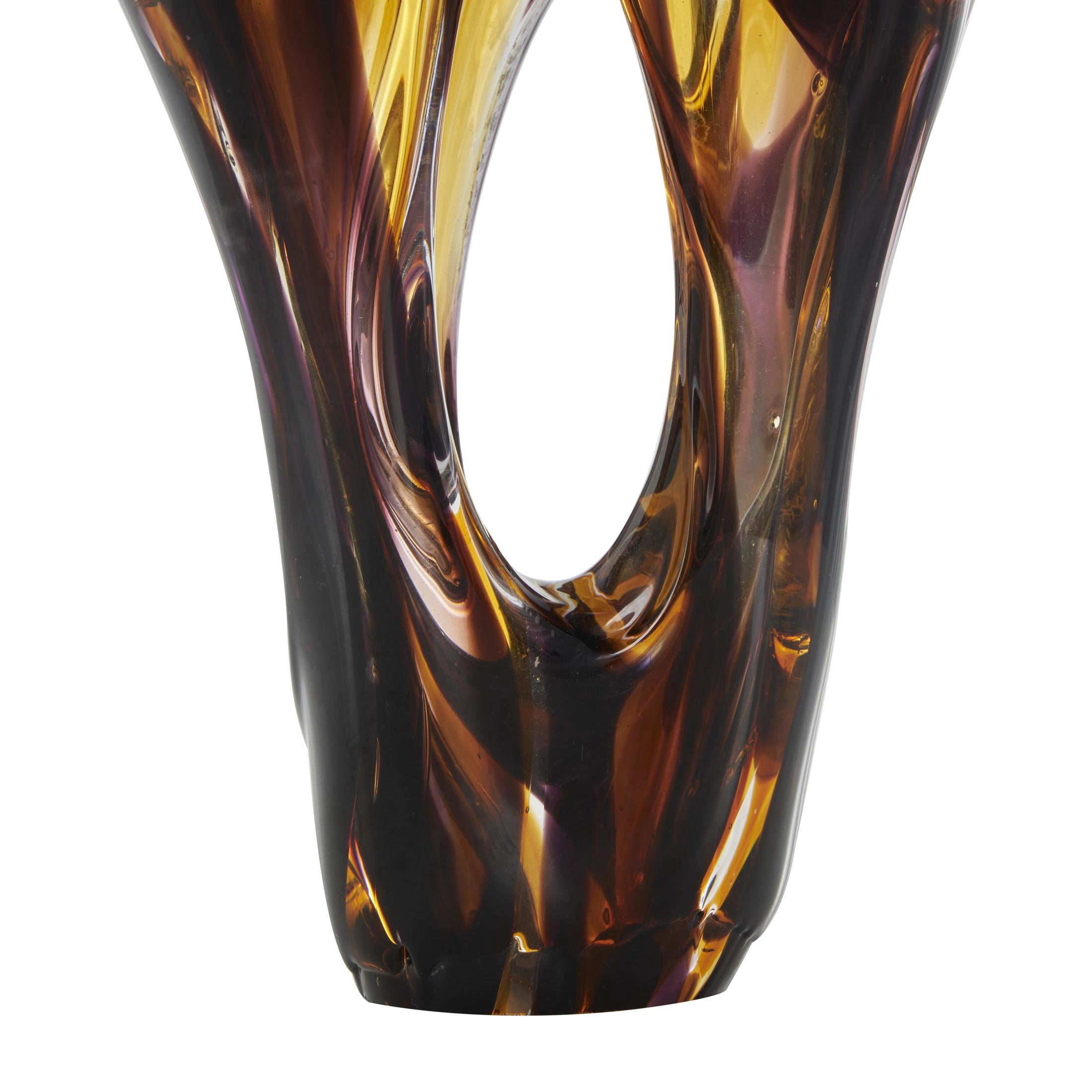 9" x 20" Yellow Glass Cutout Abstract Sculpture with Pink and Amber Accents, by DecMode