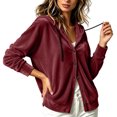 thumbnail image 4 of Velvet Long Sleeve Cardigan Hoodies Women Button Womens Hood Shirts Red M, 4 of 9