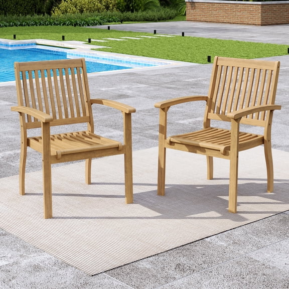 Sophia & William 2-Piece Acacia Wood Patio Outdoor Dining Chairs Outside Wood Armchairs for Porch, Backyard, Garden, Balcony, Set of 2