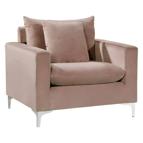 Velvet Upholstered Chair - Modern Living Room Accent Chair with Metal Legs - Pink Accent Seating