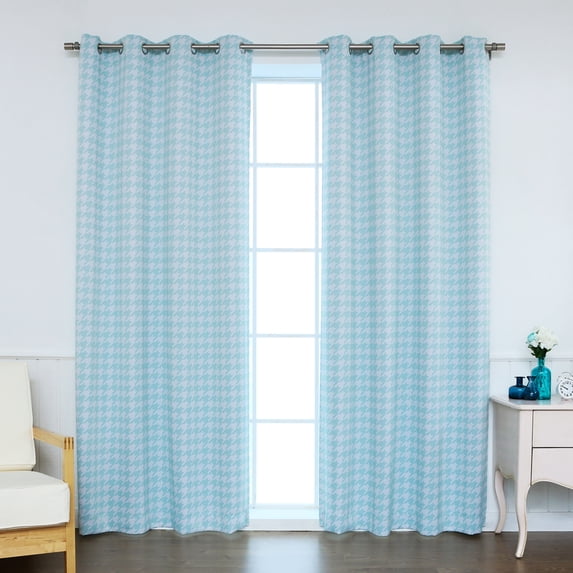 Quality Home Medium Houndstooth Room Darkening Blackout Grommet Curtains – Stainless Steel Nickel Grommet Top – Sky Blue – 52”W X 84”L - (Set Of 2 Panels)