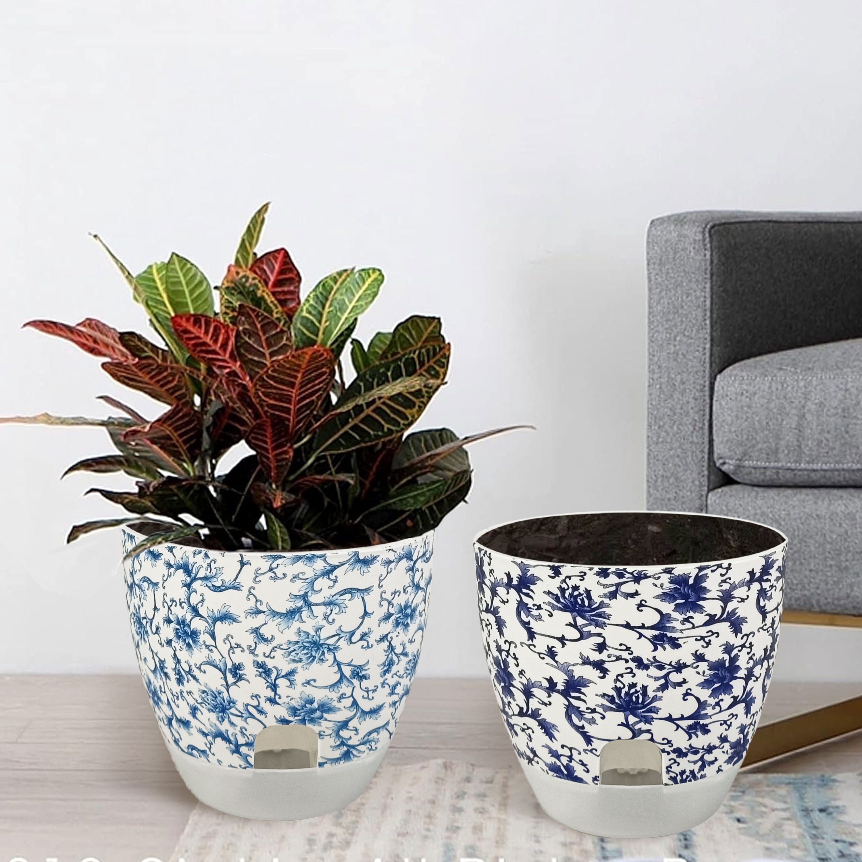 Self Watering Flower Pots Set, 2Pack 6 Inch Self Watering Pots for Indoor Outdoor Plants, Plastic Planter with Drainage Holes and Deep Reservoir for African Violet, Spider, Orchid