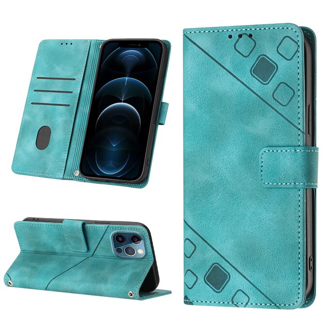Compatible with iPhone 12 Pro Max Classic Embossed PU Leather Case with Card Holder Shockproof Cover