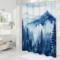 thumbnail image 2 of Navy Blue Small Stall Misty Pine Forest Shower Curtain 36 x 72, Mountain Foggy Woodland Scenery Tree Narrow Half Size Shower Curtains for Bathroom, Waterproof Nature-Themed Decor, 2 of 6
