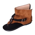 thumbnail image 2 of Sandals Women Dressy Women's Fashionable Casual Comfortable Plus Size Sandals Solid Color Round Toe Open Toe Back Zipper Flat Sandals Brown 42, 2 of 9