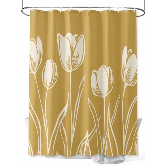 Fsddascl Yellow Flower Shower Curtain Set - Extra Long 72" x 96" Washable Bathtub Curtain with 12 Hooks, Country Garden Floral Aesthetics Plant Waterproof Fabric Stall Shower Curtains for Bathroom