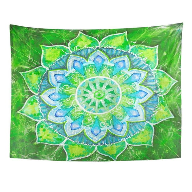 POGLIP Blue Heart Abstract Green Circle Pattern Mandala Anahata Chakra  Colorful Holistic Wall Art Hanging Tapestry Home Decor for Living Room  Bedroom Dorm 51x60 inch 