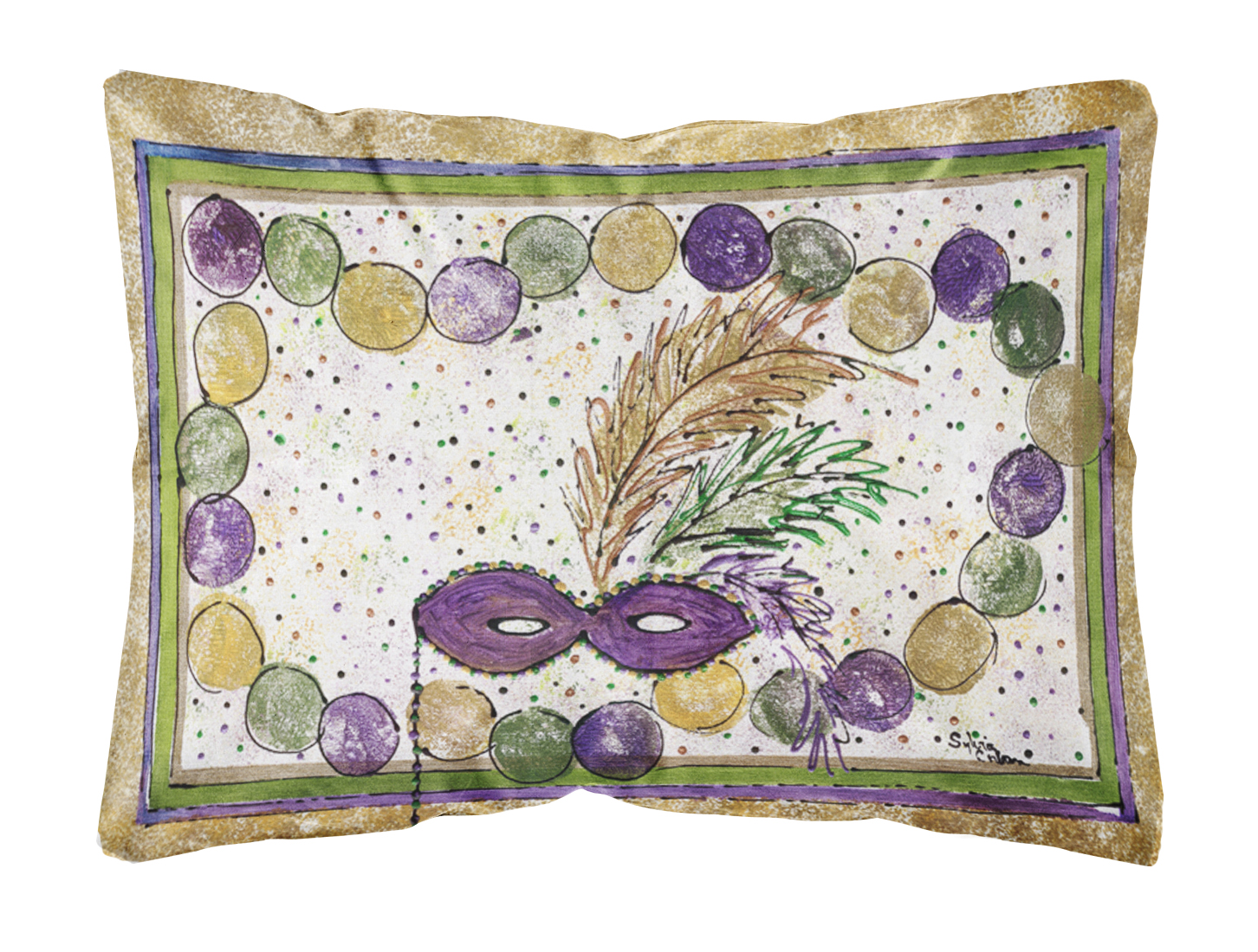 Mardi Gras Beads Canvas Fabric Decorative Pillow