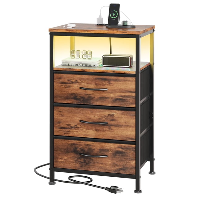 Mesa de noche Sweetcrispy de 3 cajones con carga USB Tipo-C