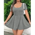 thumbnail image 3 of Dycnvjo Women'S Mini Dress Square Neck Short Sleeve Ruffle Hem Dresses with Built in Shorts Grey XXL, 3 of 8