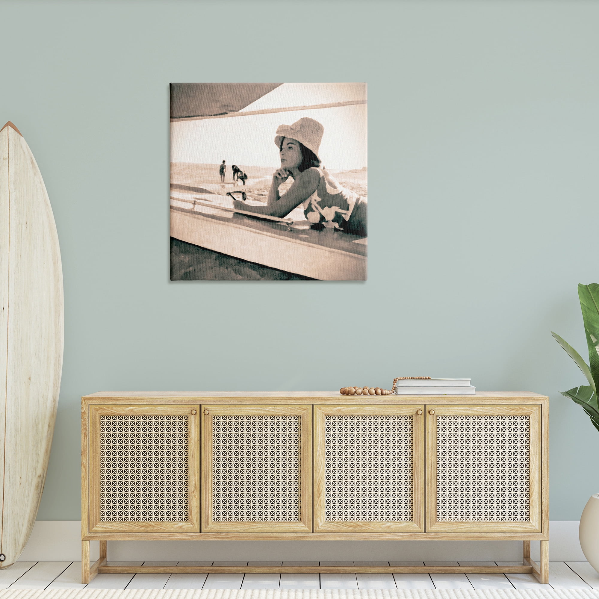 Stupell Industries Vintage Woman Sunbathing Landscape Painting Gallery Wrapped Canvas Art Print Wall Art, 36 x 36