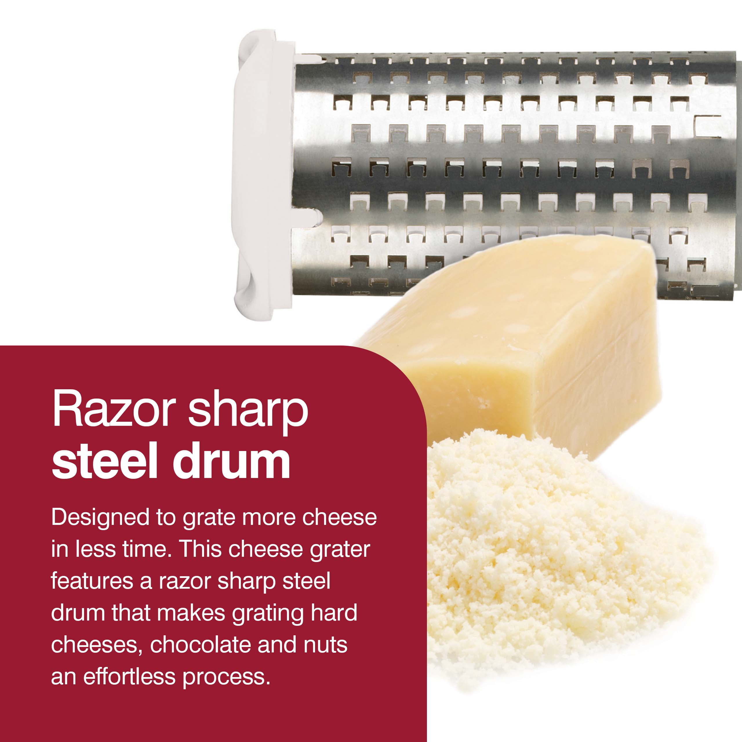 Zyliss Restaurant-Style Hand-Cranked Cheese Grater Fine Steel Blade  Shredder, White 
