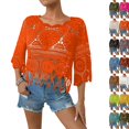thumbnail image 2 of Women's Fringe Trim Sheer Beach Cover Up Boho Crochet 3/4 Sleeve Round Neck Cropped Top for Vacation,Orange,2XL, 2 of 6