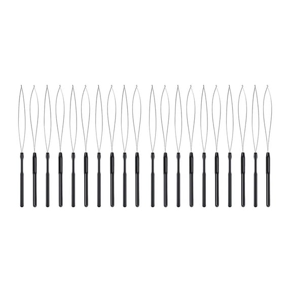 20Pcs Hair Extension Loop Threader Hook Tool and Bead Tool Black Loop Threader for Hair Extension or Extender