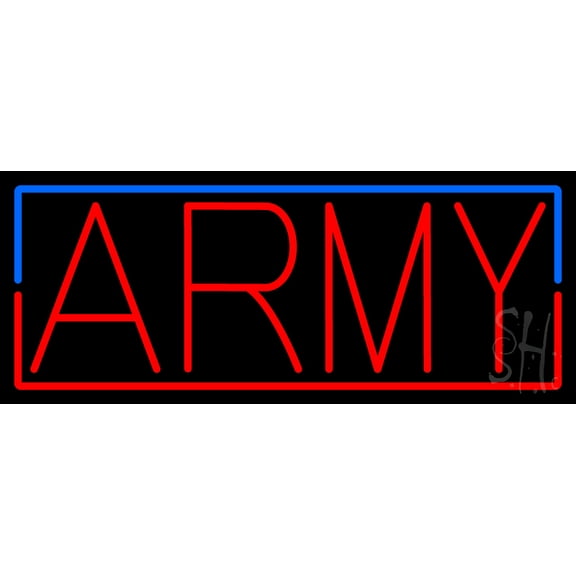 Army LED Neon Sign 13 x 32 - inches, Black Square Cut Acrylic Backing, with Dimmer - Bright and Premium built indoor LED Neon Sign for Defence Force.