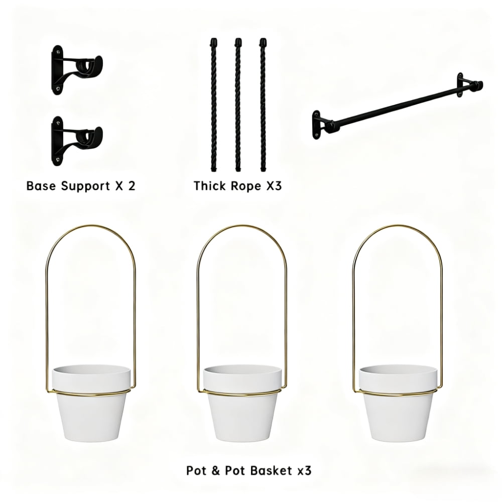 1 Set Adjustable Hanging Planters - Metal Wall Mounted Plant Holder with 3 Plastic Planter Pots for Indoor Herb Garden, Herb Planter Indoor, Balcony Planters & Window Plant Hanger